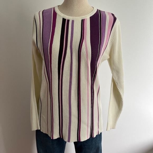 Moffi - Cream & Purple Stripped Long Sleeves  Knit - Picture 1 of 6